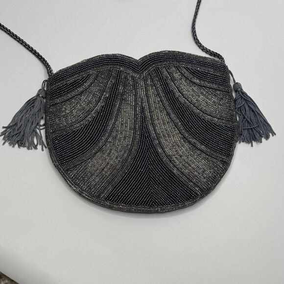 Beaded Purse Grey Elegant Small Shoulder Bag Theater Old Money Opera Cocktail - Picture 6 of 10